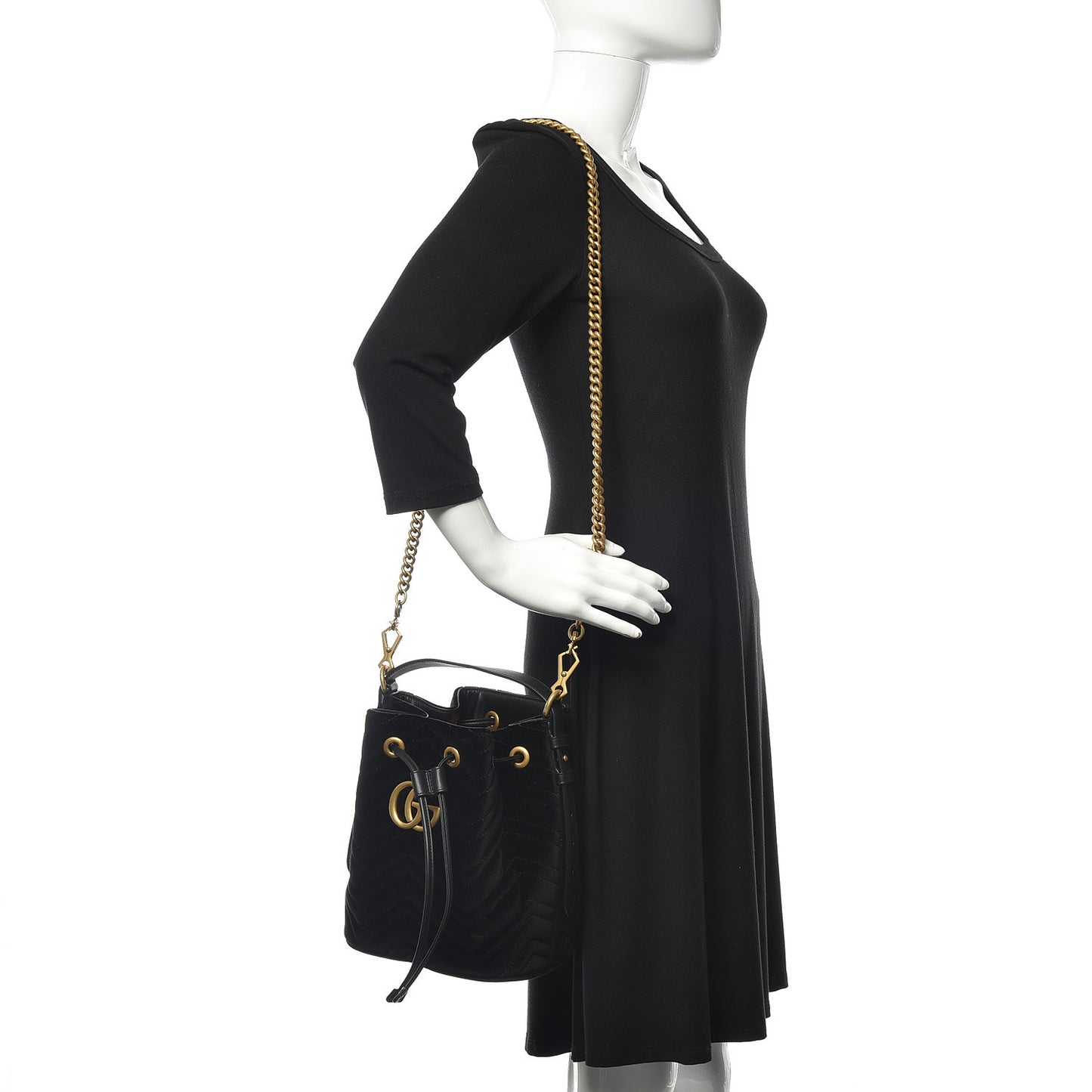 Velvet Matelasse GG Marmont Bucket Bag Black