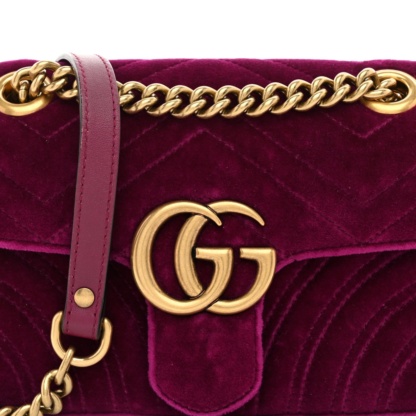 Velvet Matelasse Mini GG Marmont Shoulder Bag Fuchsia Violet Cyclamen
