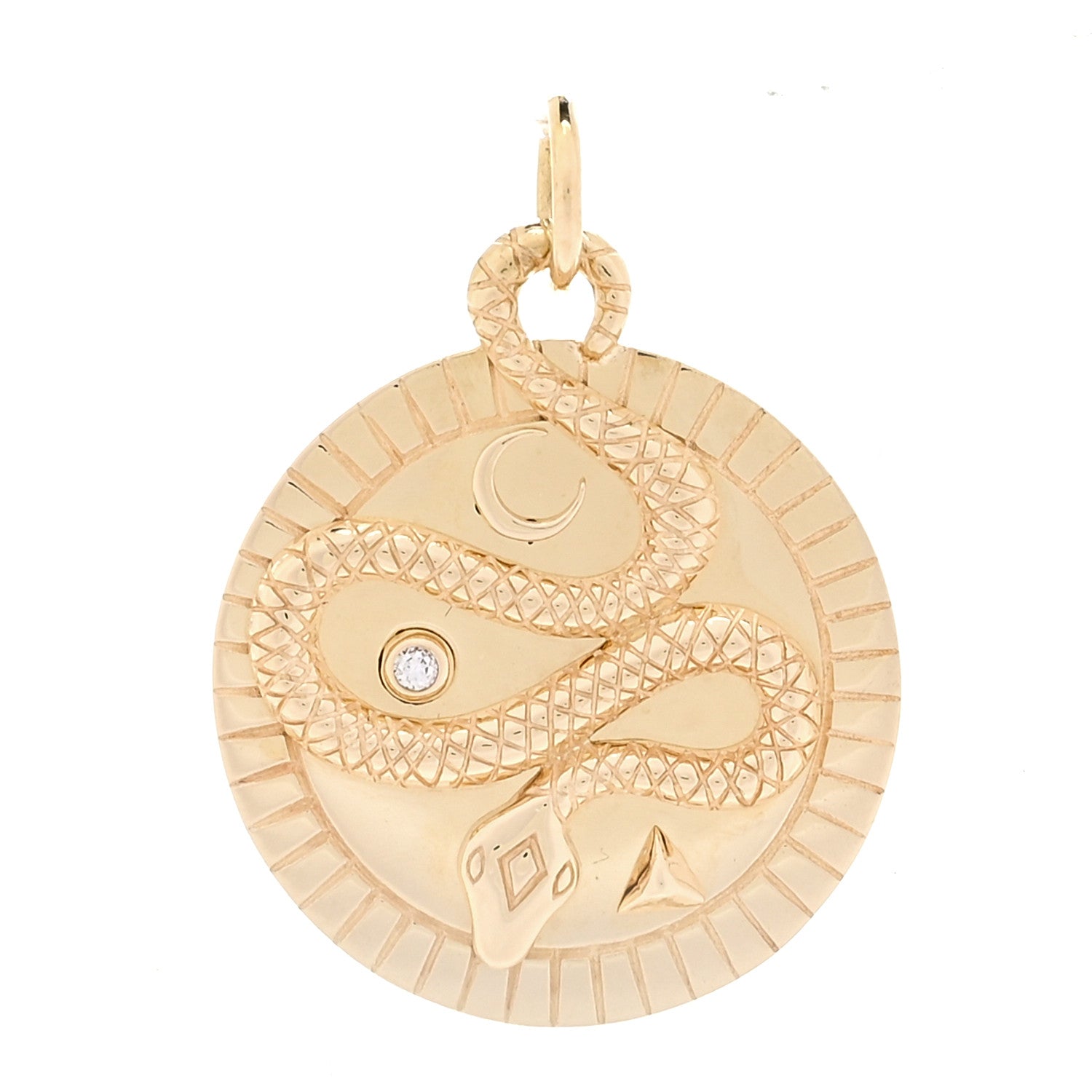 Foundrae 18K Yellow Gold Diamond Medium Wholeness Snake Medallion Pendant 1 of 5
