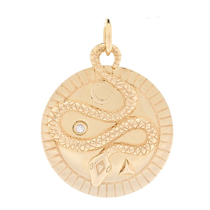 Foundrae 18K Yellow Gold Diamond Medium Wholeness Snake Medallion Pendant 1 of 5