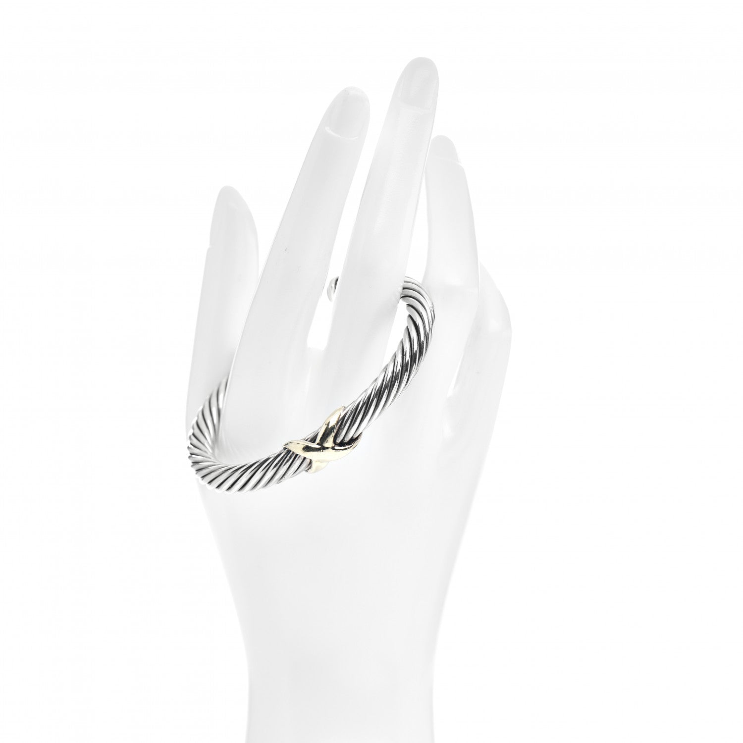 David Yurman Sterling Silver 14K Yellow Gold 7mm X Station Cable Bracelet 2 of 4