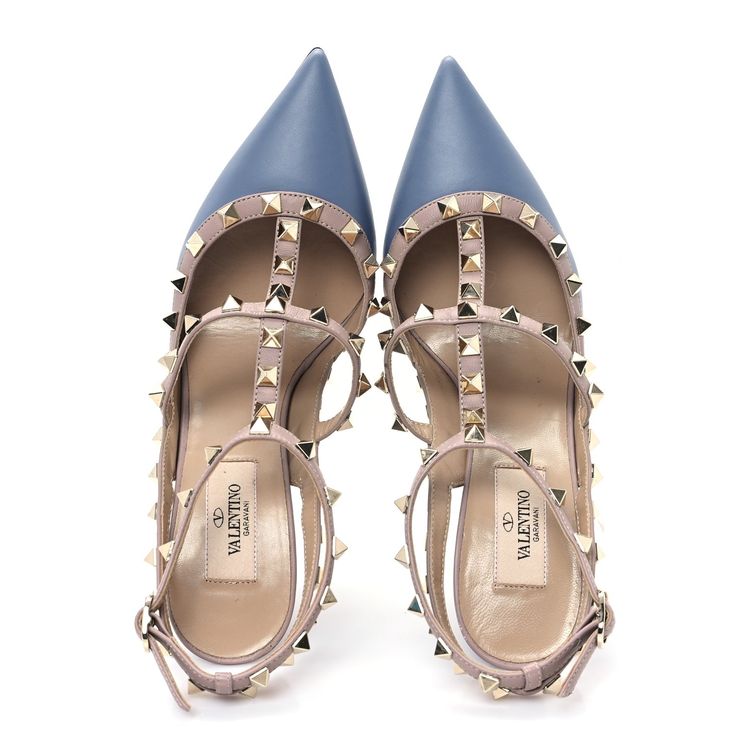 Calfskin Nappa Rockstud Ankle Strap 100mm Pumps  38 Baltique Poudre