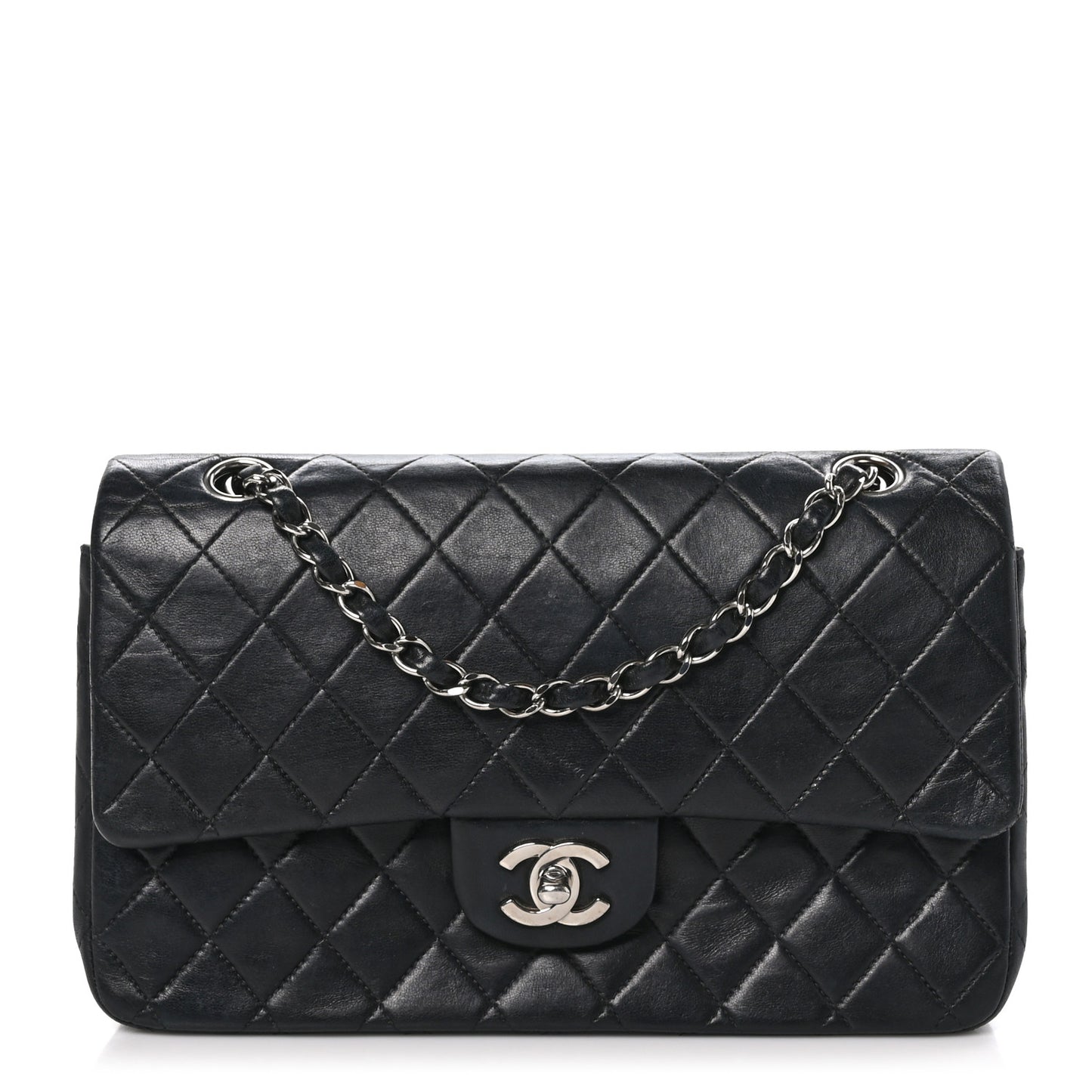 Lambskin Quilted Medium Double Flap Black