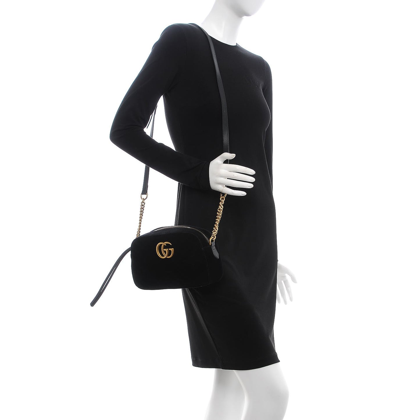 Velvet Matelasse Small GG Marmont Chain Shoulder Bag Black