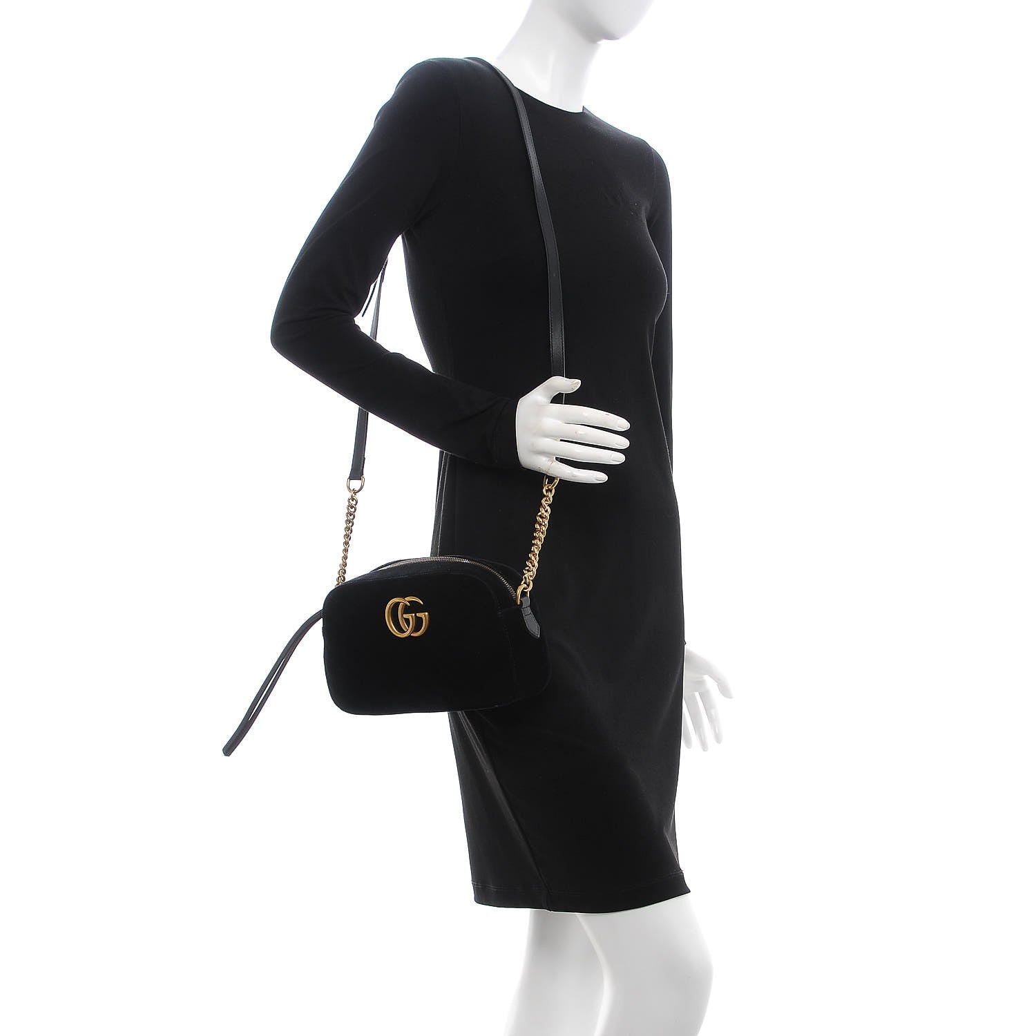 Gucci Velvet Matelasse Small GG Marmont Chain Shoulder Bag Black 2 of 9