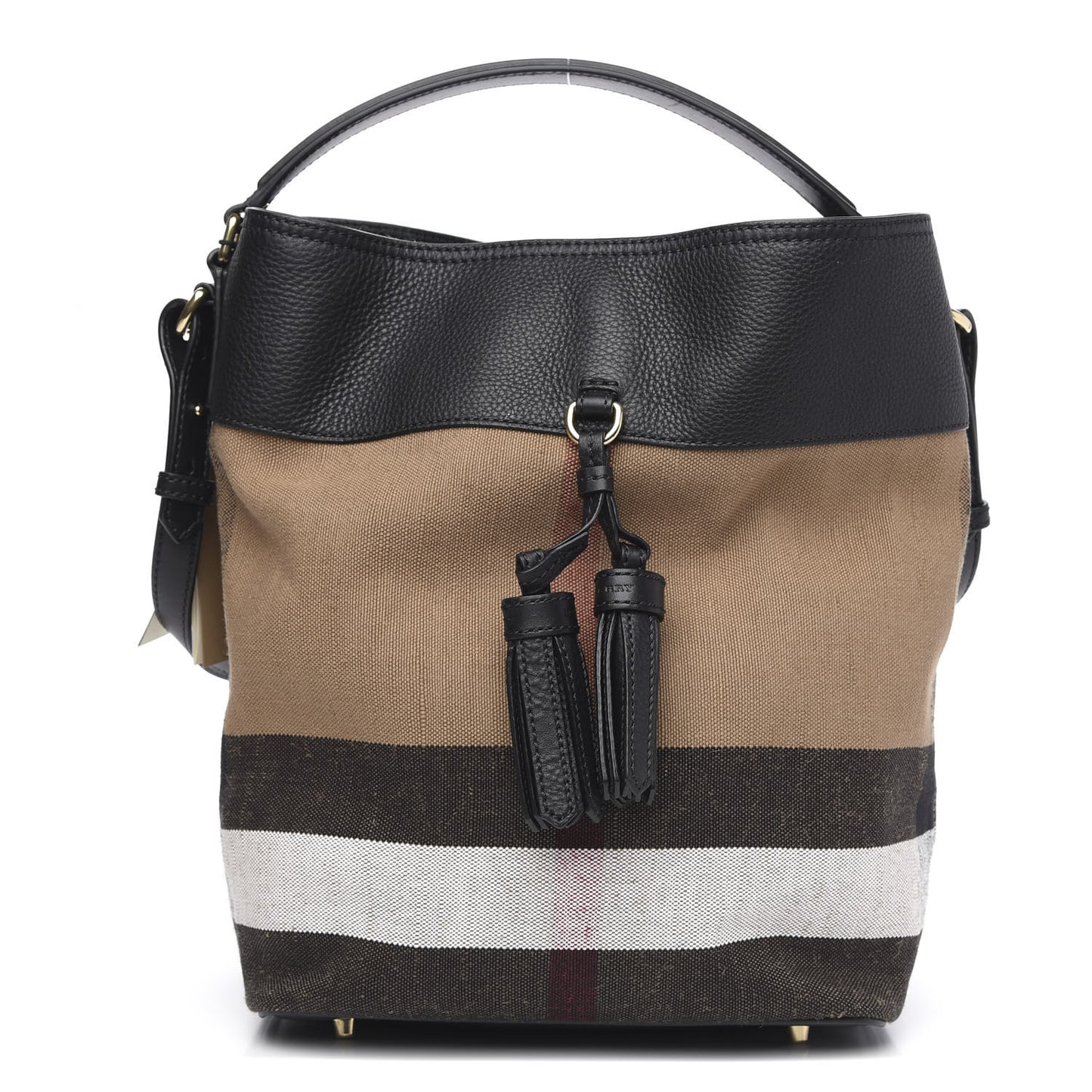 Grainy Calfskin Canvas Mega Check Medium Ashby Tassel Hobo Black