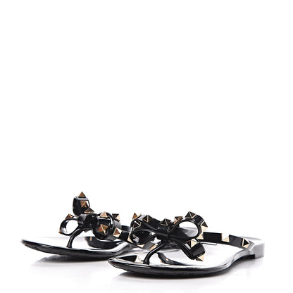 Valentino Garavani PVC Jelly Rockstud Bow Thong Sandals 37 Black 3 of 8