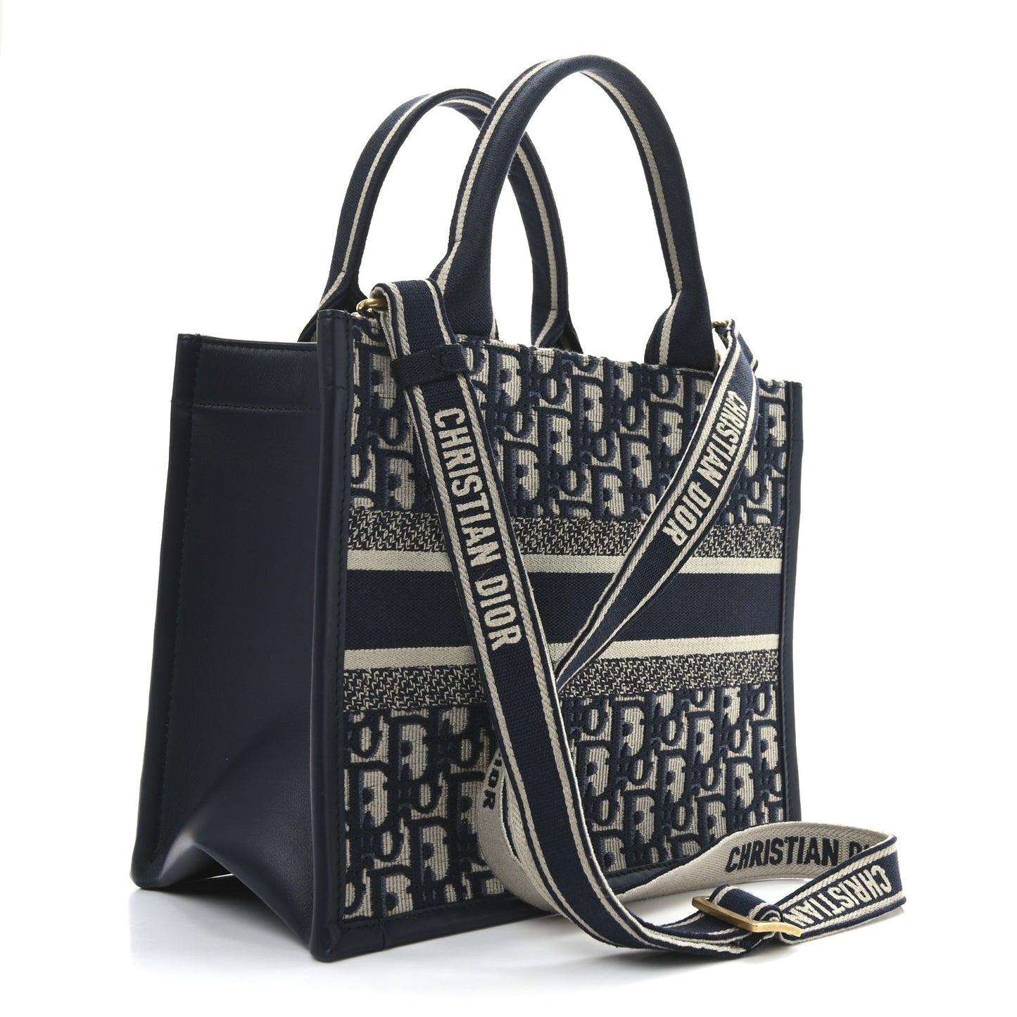 Oblique Calfskin Small Book Tote With Strap Blue Multicolor