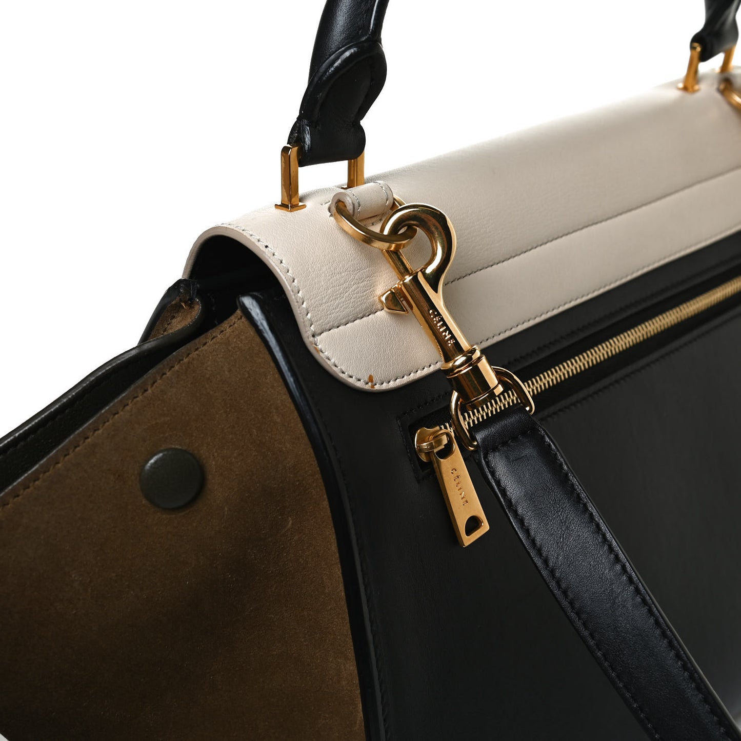 Smooth Calfskin Suede Medium Tri-Color Trapeze Cream Black Brown