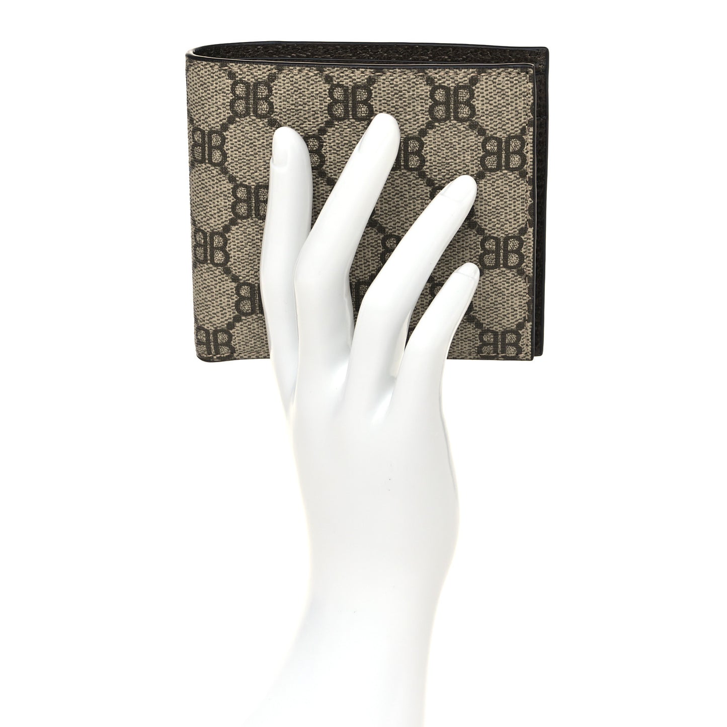 X BALENCIAGA BB Supreme Monogram Bi-Fold Wallet Beige Ebony