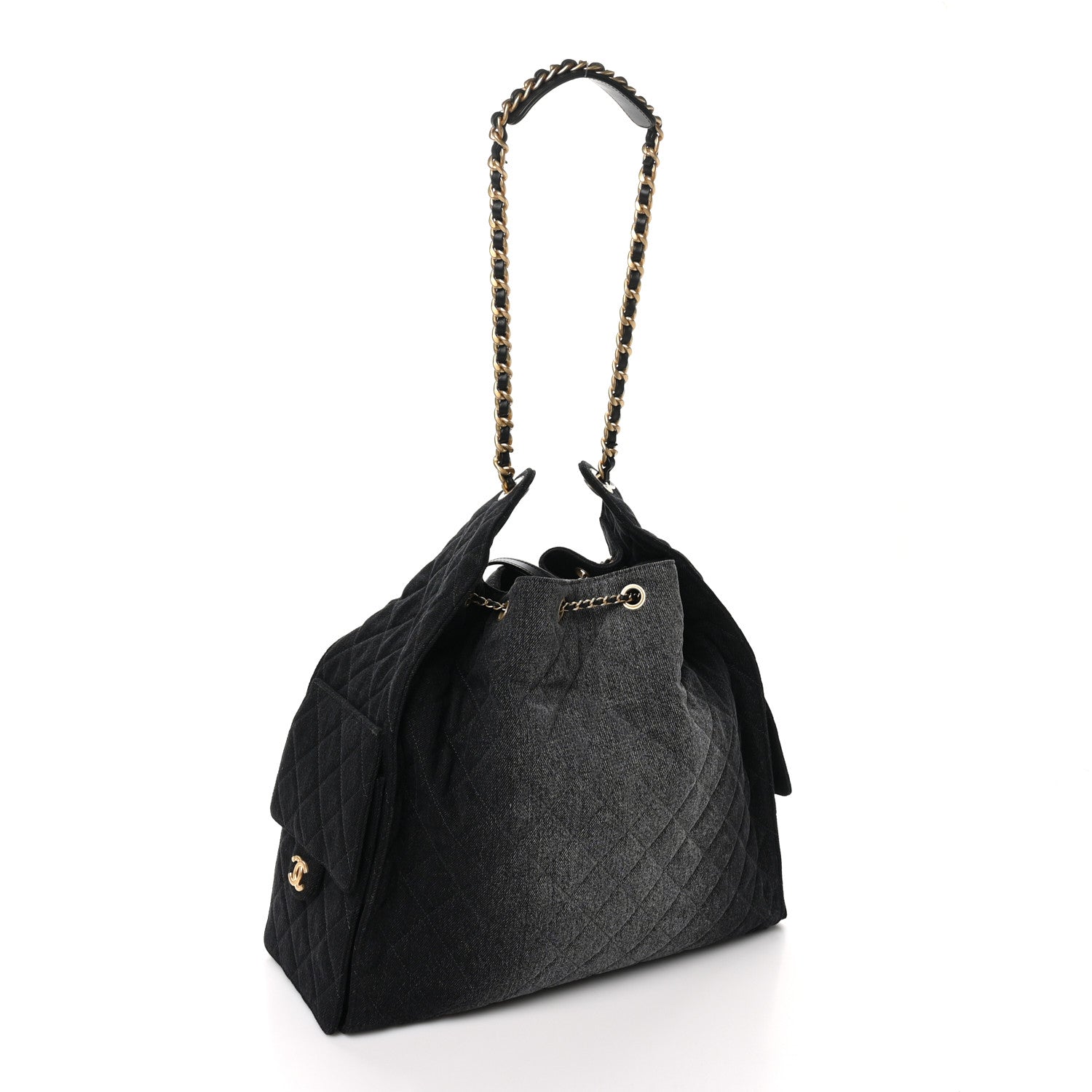 Chanel Washed Denim Quilted Large Chanel 25 Handbag Black 4 of 11