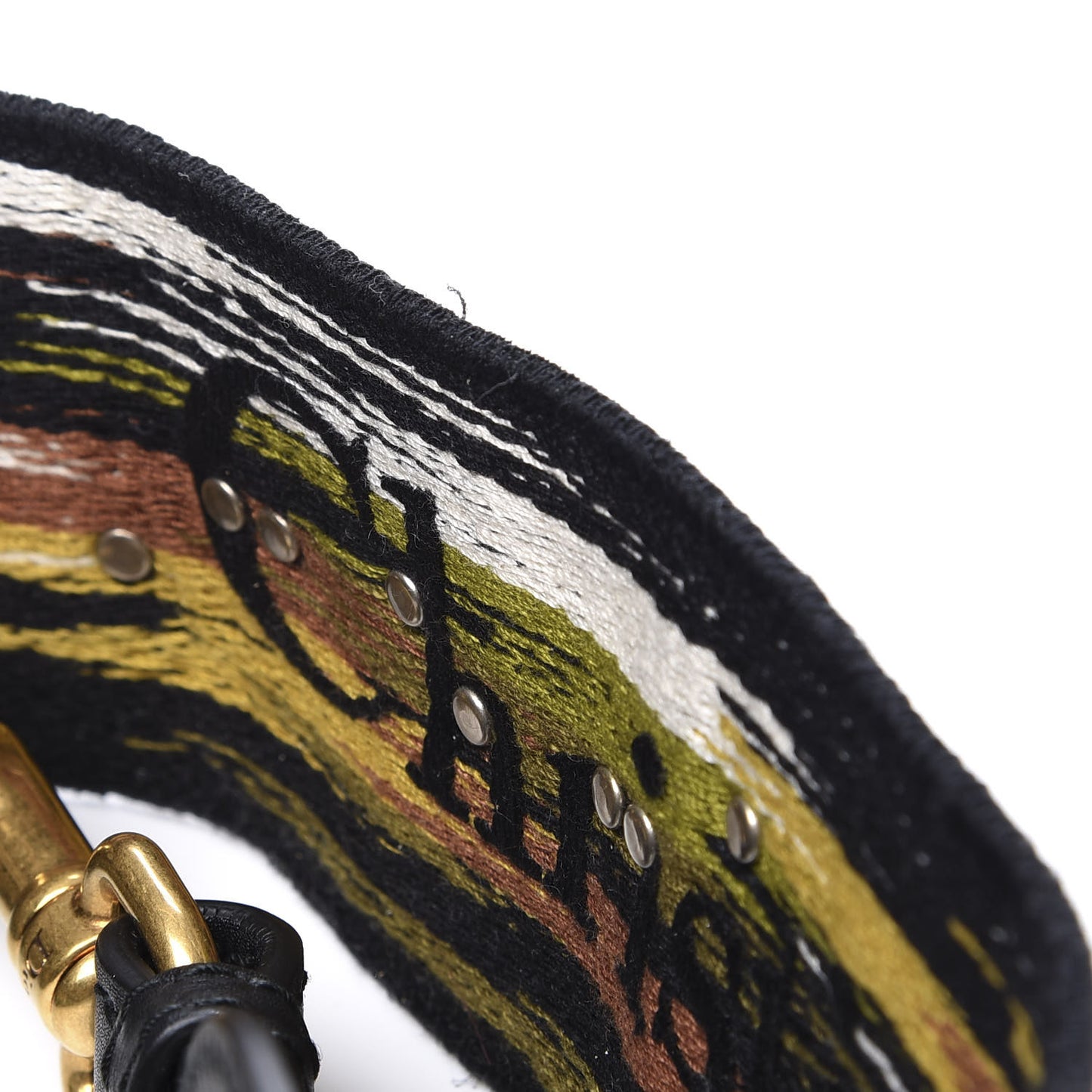 Canvas Embroidered Studded Shoulder Strap Multicolor Black