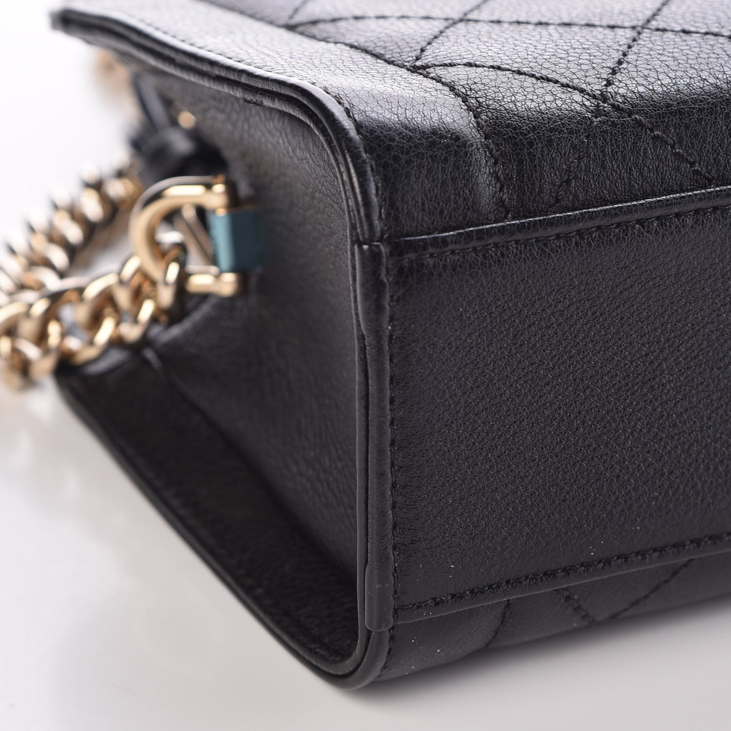 Grained Calfskin Stitched Mini Label Click Shopper Tote Black