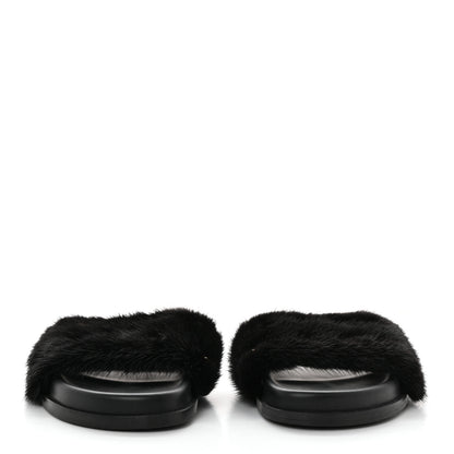 Valentino Garavani Mink Fur Rockstud Slide Sandals 36 Black 2 of 7