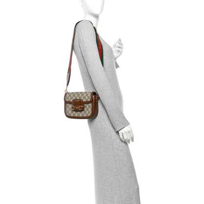 Gucci GG Supreme Monogram Web Mini Horsebit 1955 Shoulder Bag Beige Brown Sugar 2 of 11