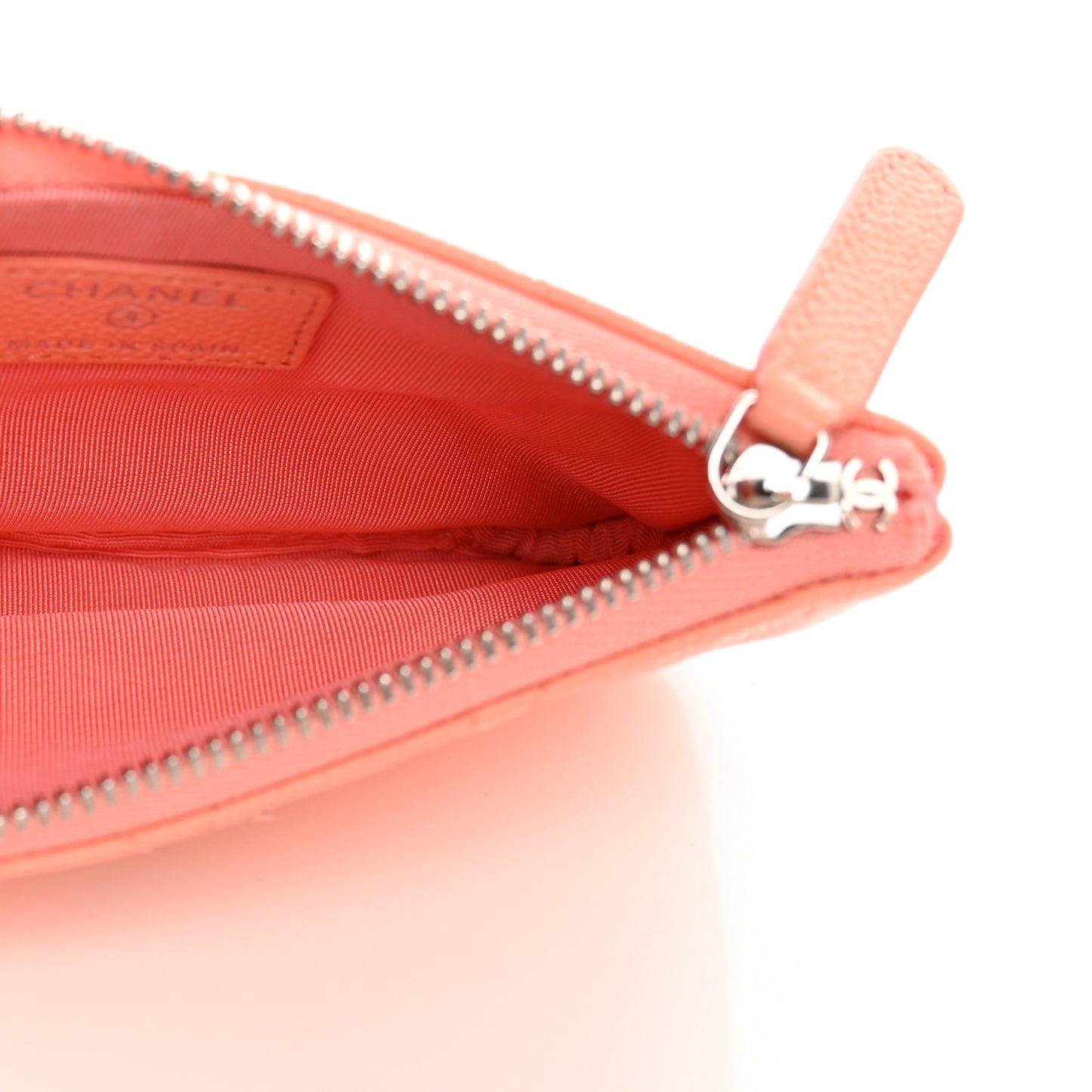 Caviar Quilted Small Cosmetic Case Coral