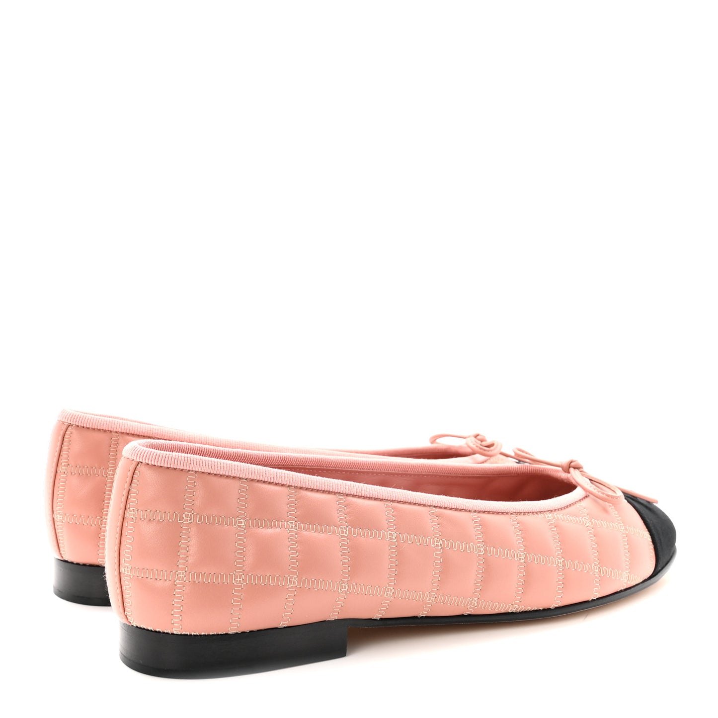 Lambskin Embroidered Grosgrain Quilted Cap Toe Ballerina Flats 38.5 Dark Pink Beige Black