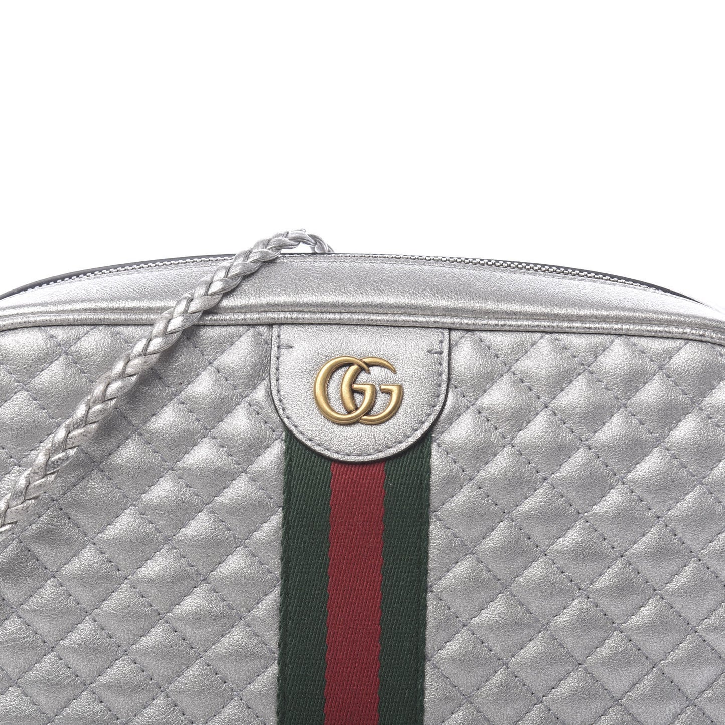 Laminated Nappa Web Trapuntata Small GG Shoulder Bag Argento