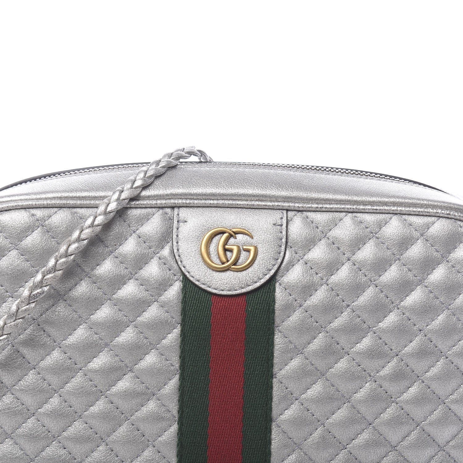 Gucci Laminated Nappa Web Trapuntata Small GG Shoulder Bag Argento 8 of 10