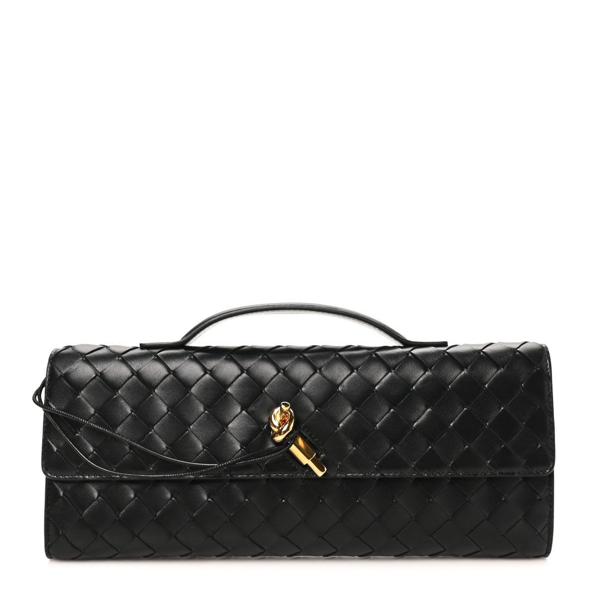 Nappa Intrecciato Long Andiamo Top Handle Clutch Black