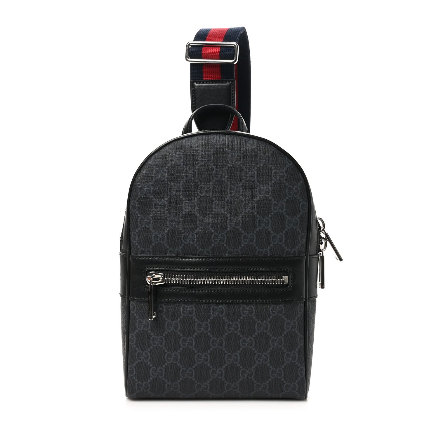 GG Supreme Monogram Calfskin Web Sling Backpack Black Grey