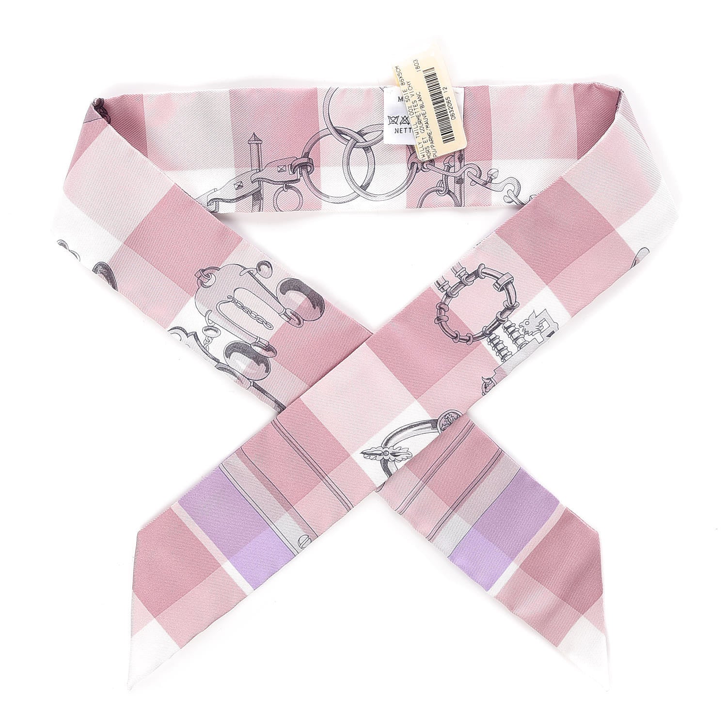 Hermes Silk Mors Et Gourmettes Vichy Twilly Parme Mauve White 1 of 5