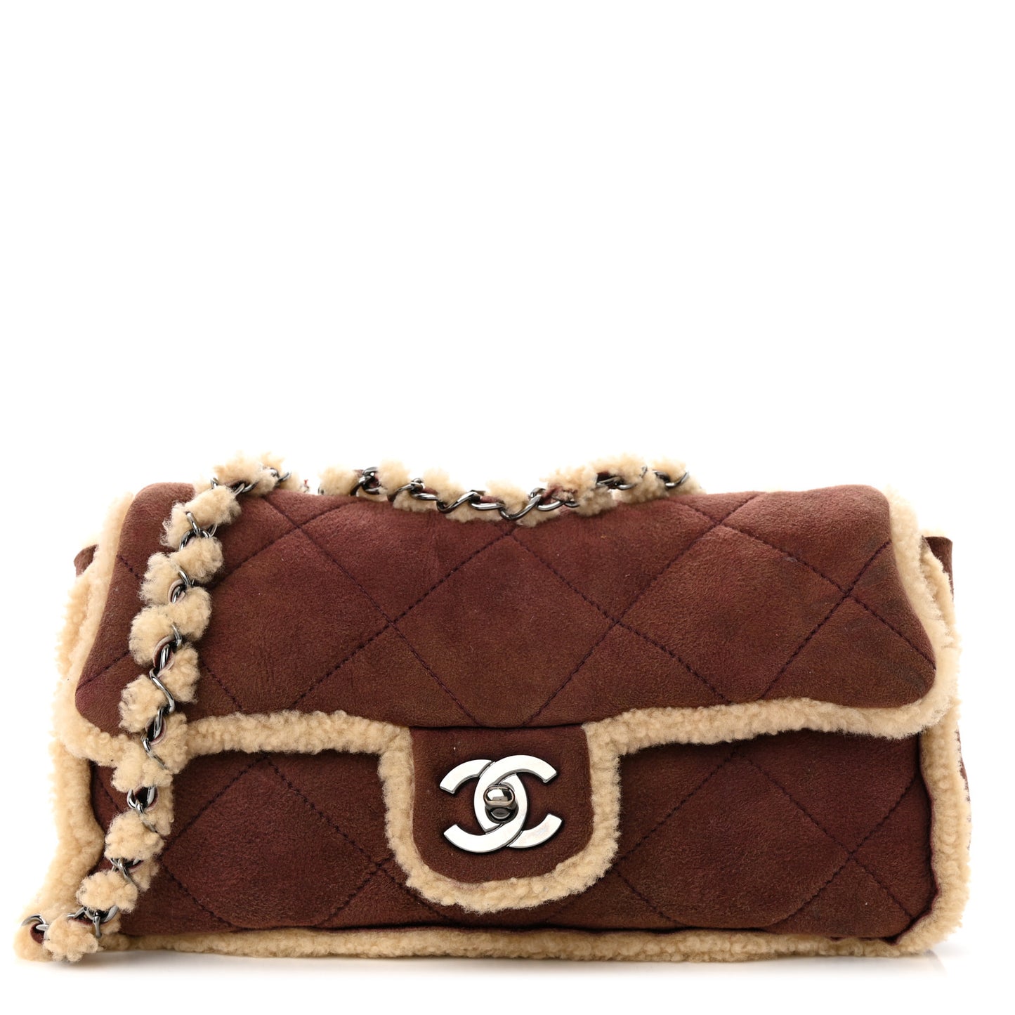 Shearling Quilted Medium Single Flap Brown