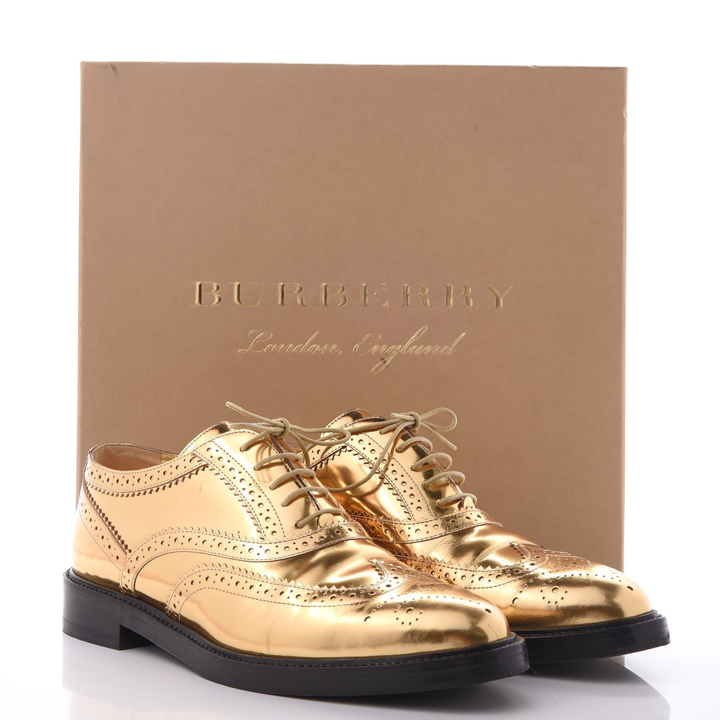 Metallic Calfskin Gennie Zig Lace Up Oxfords 38.5 Antique Gold