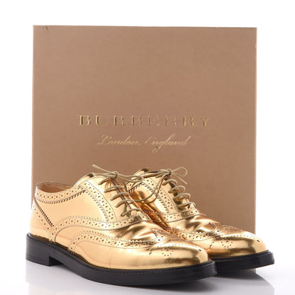Burberry Metallic Calfskin Gennie Zig Lace Up Oxfords 38.5 Antique Gold 11 of 11
