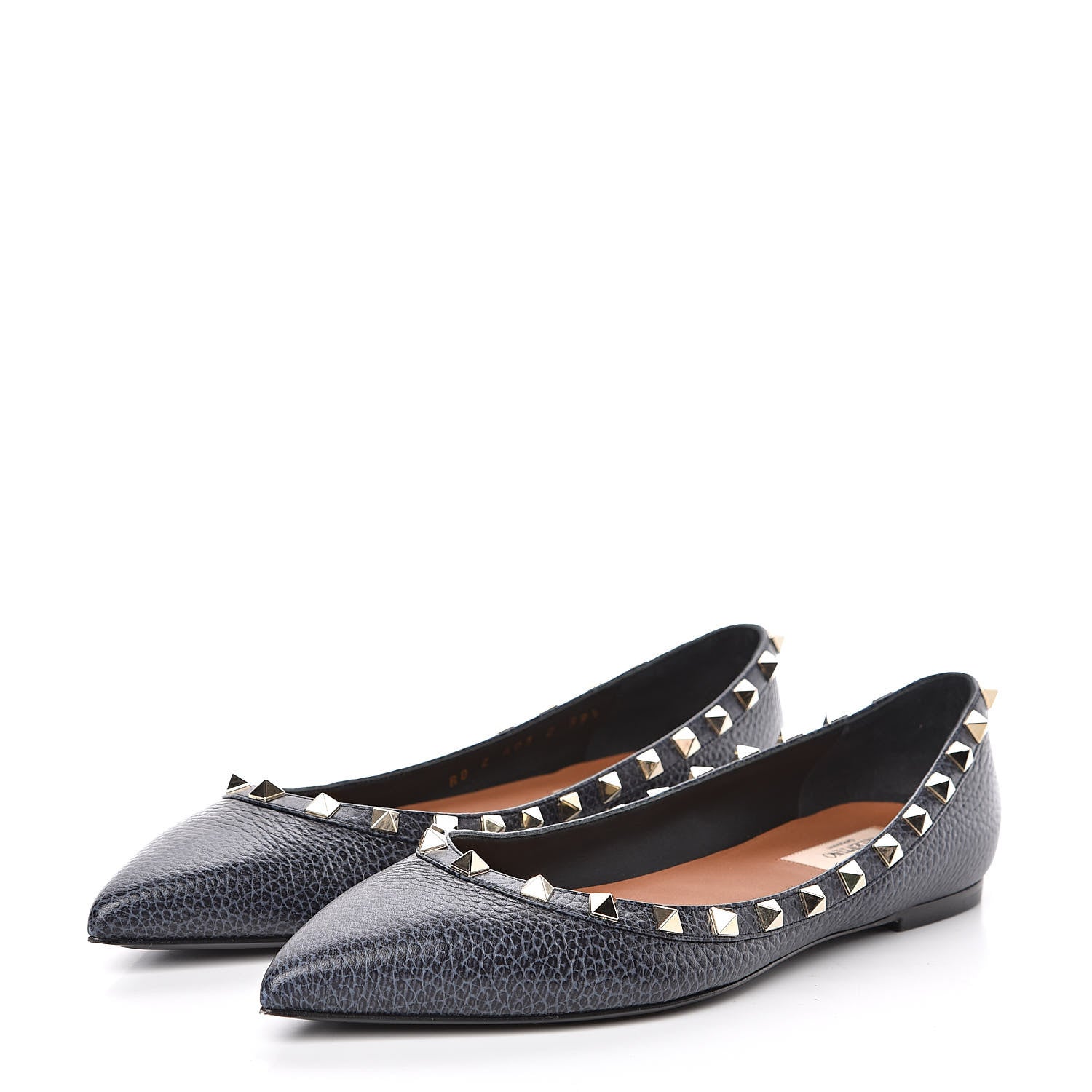 Valentino Garavani Pebbled Calfskin Rockstud Ballerina Flats 39.5 Deep Denim 3 of 10