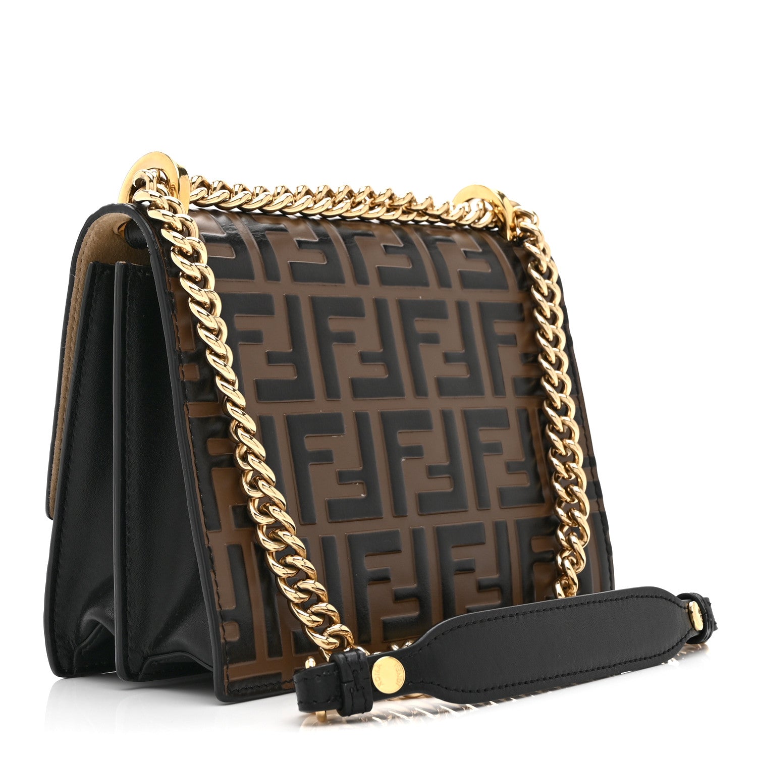 Fendi Vitello Liberty Bi-Color FF 1974 Embossed Small Kan U Shoulder Bag Maya Black 3 of 11