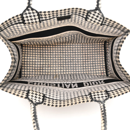 Christian Dior Canvas Houndstooth Embroidered Medium Book Tote Black White 5 of 27