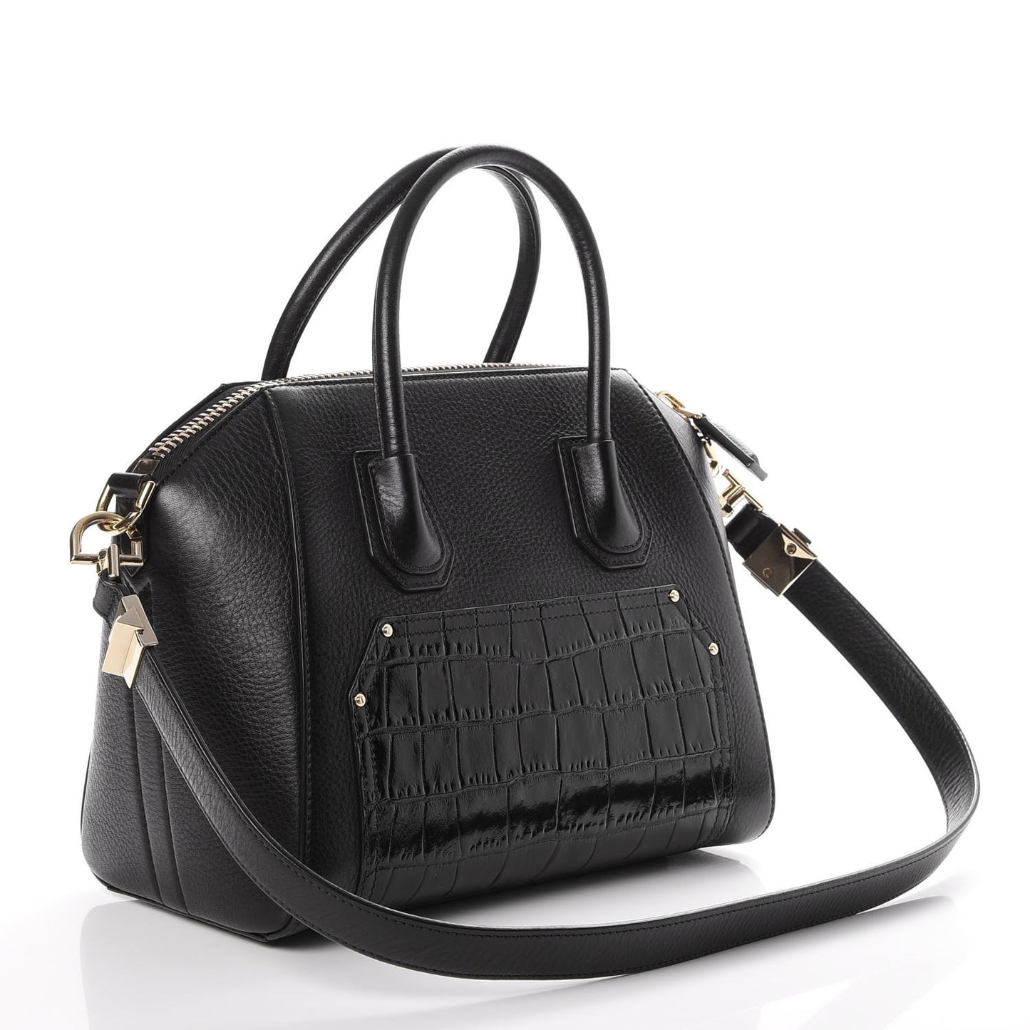 Calfskin Crocodile Embossed Small Antigona Black