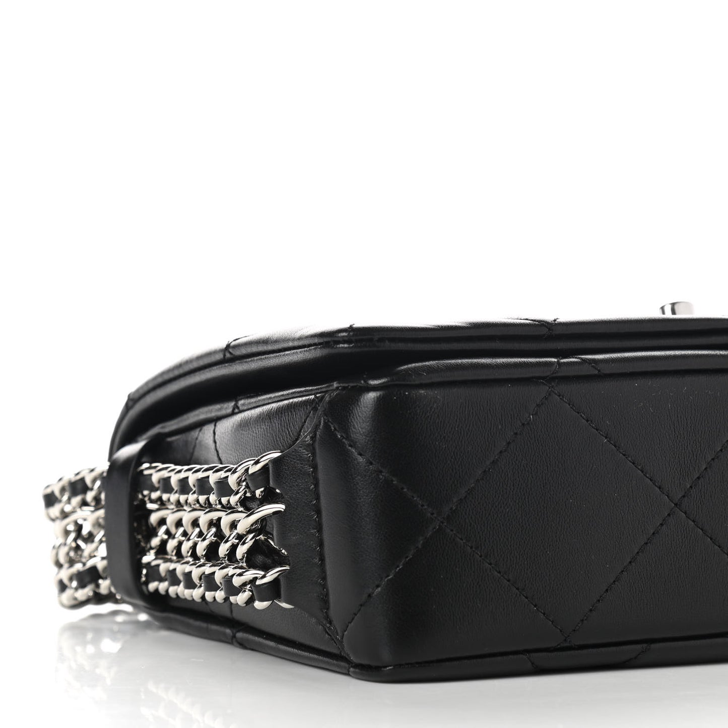 Lambskin Quilted Small Chain Rows Flap Black