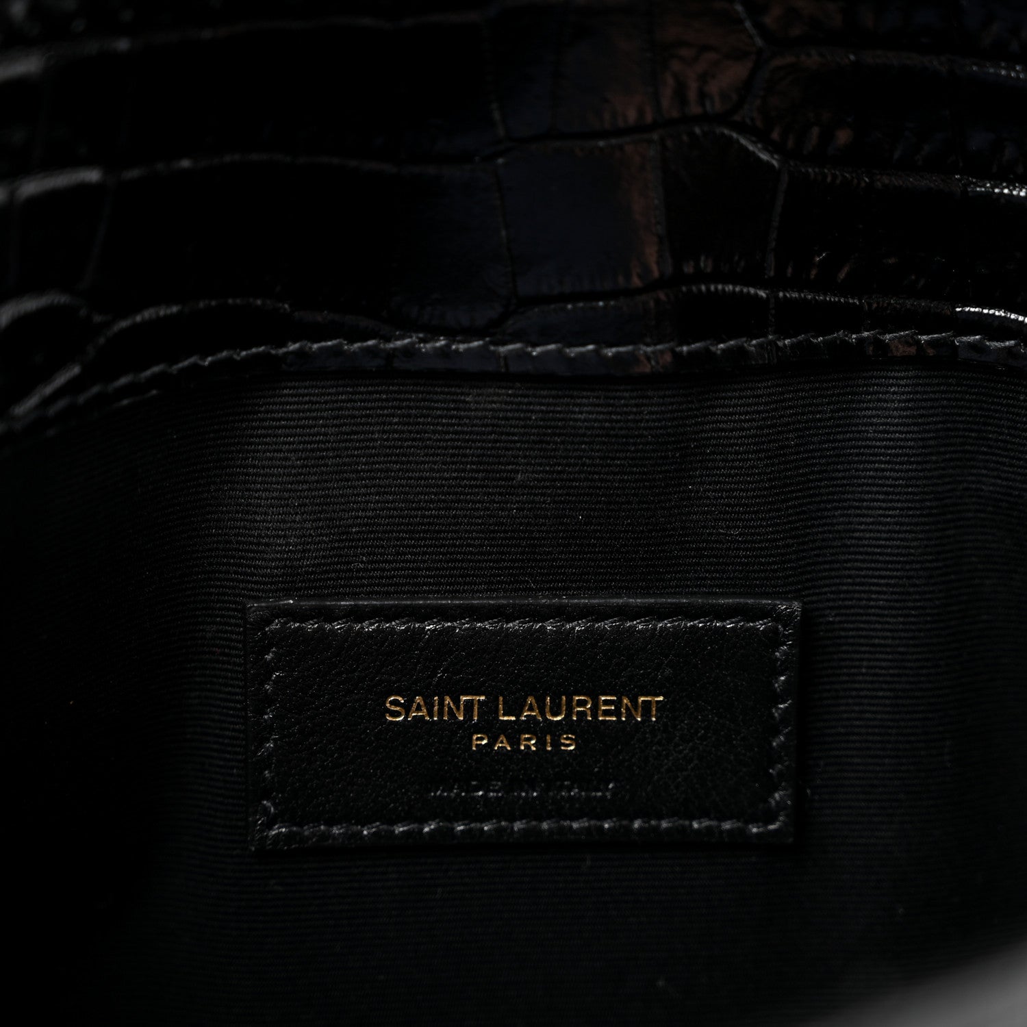 Saint Laurent Calfskin Crocodile Embossed Uptown Monogram Clutch Black 6 of 15
