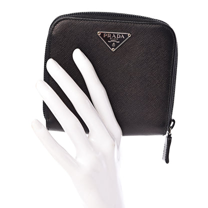 Prada Saffiano Metal Compact Zip Around Wallet Black 2 of 11