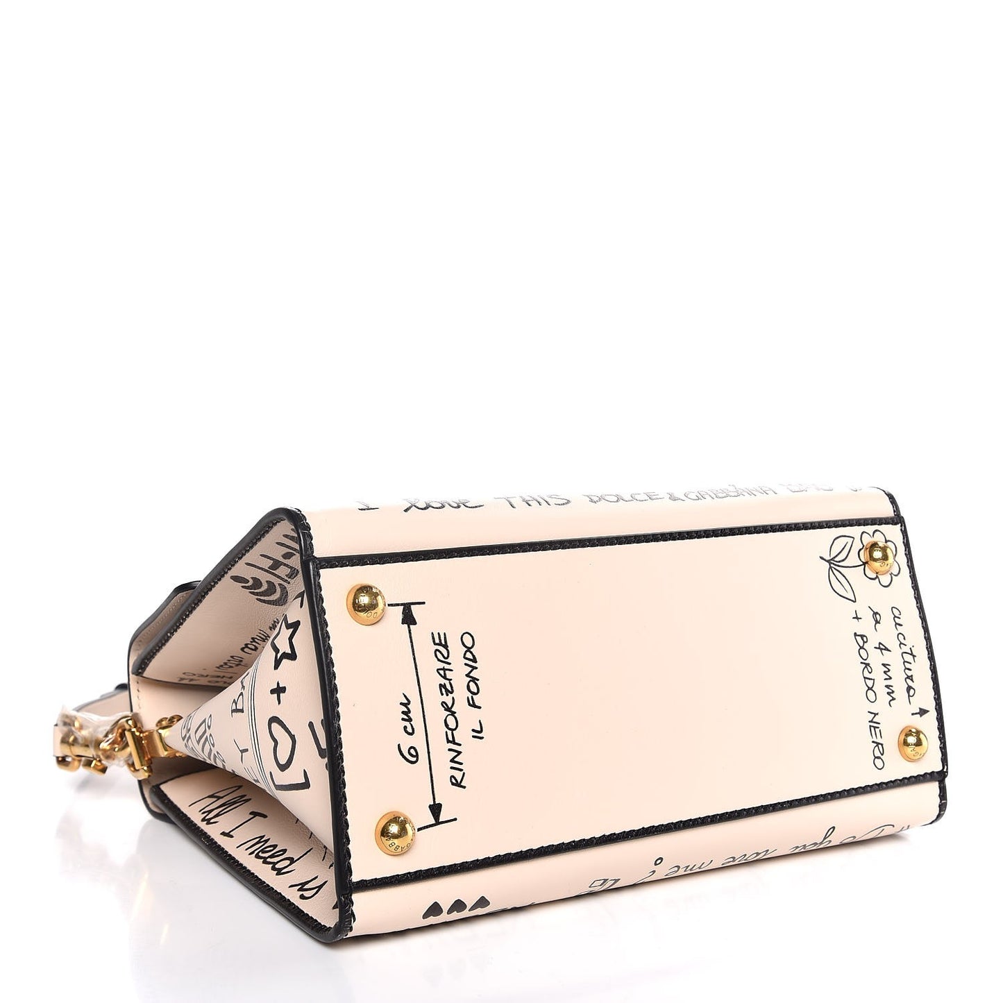 Calfskin Graffiti Printed Welcome Satchel White Black