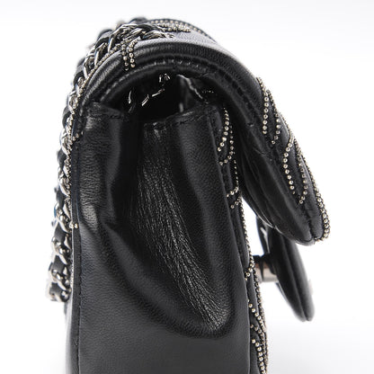 Chanel Lambskin Studded Camellia Embroidered Mini Rectangular Flap Black 8 of 13
