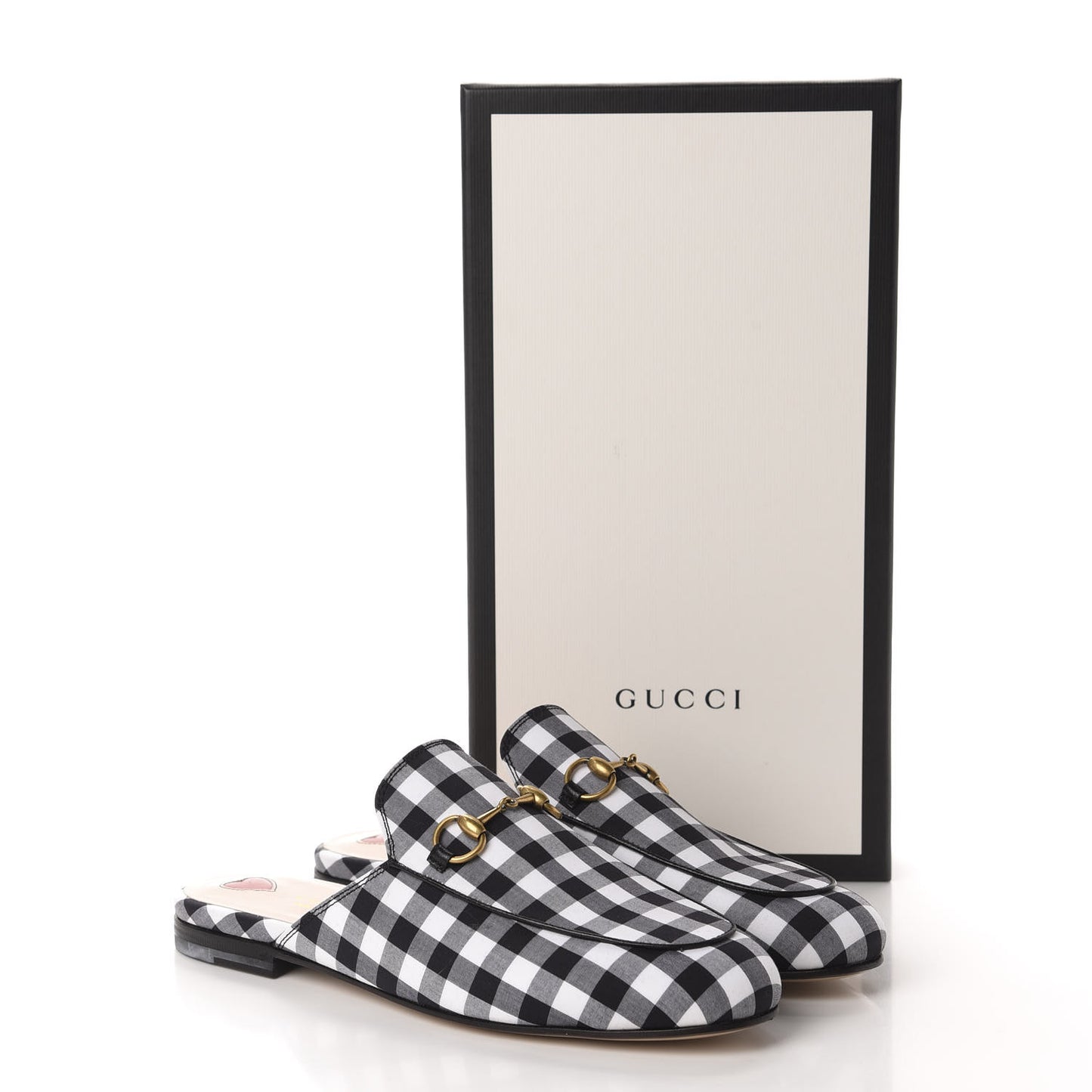 Cotton Gingham Womens Princetown Slippers 37.5 White Black