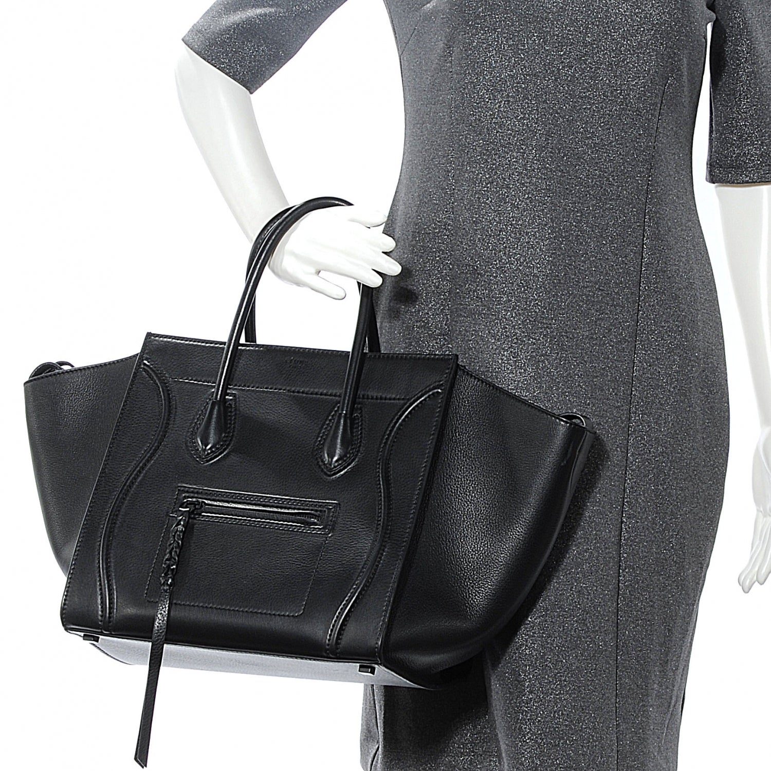 Celine Supple Calfskin Medium Phantom Luggage Black 2 of 8