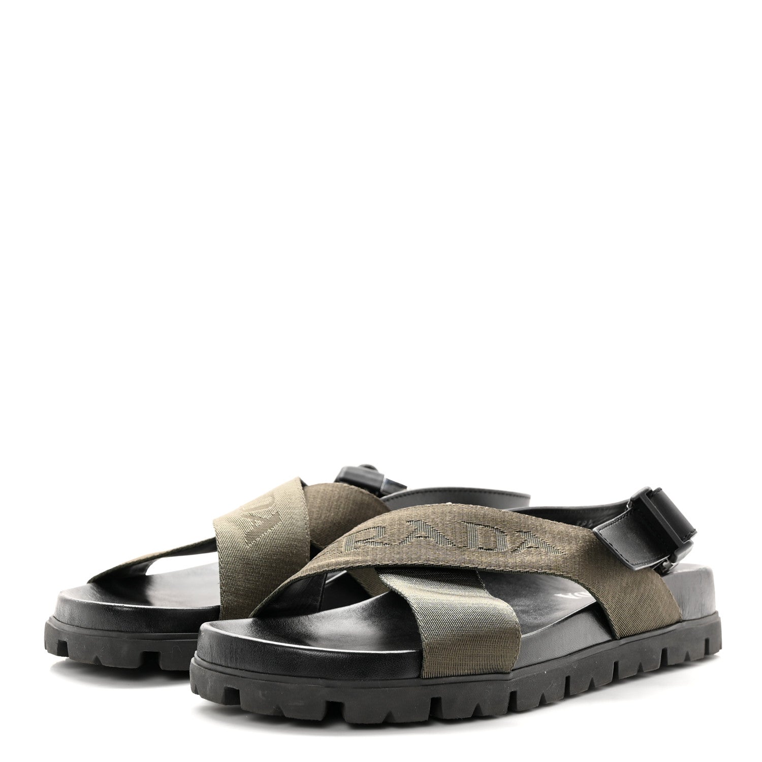 Prada Re-Nylon Mens Tape Crisscross Slingback Slide Sandals 38.5 Green 3 of 20