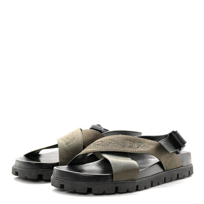 Prada Re-Nylon Mens Tape Crisscross Slingback Slide Sandals 38.5 Green 3 of 20
