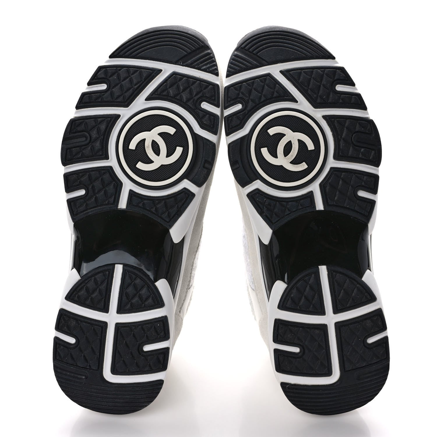 Chanel Painted Iridescent Cotton Tweed Suede Calfskin Womens CC Sneakers 39 White Silver Multicolor 5 of 9