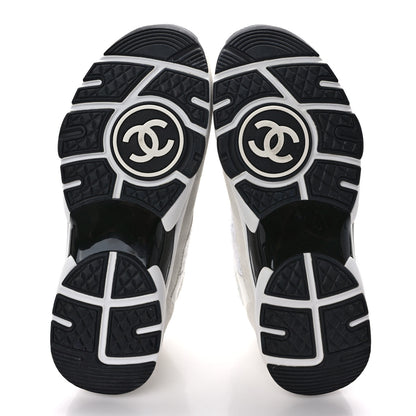 Chanel Painted Iridescent Cotton Tweed Suede Calfskin Womens CC Sneakers 39 White Silver Multicolor 5 of 9