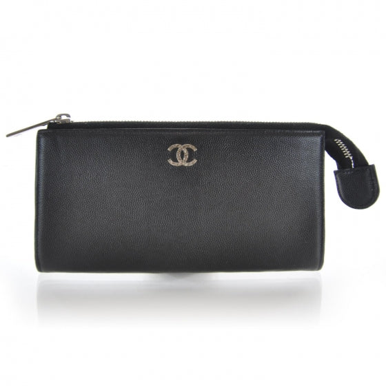 Caviar Zip Around Pouch Wallet Black