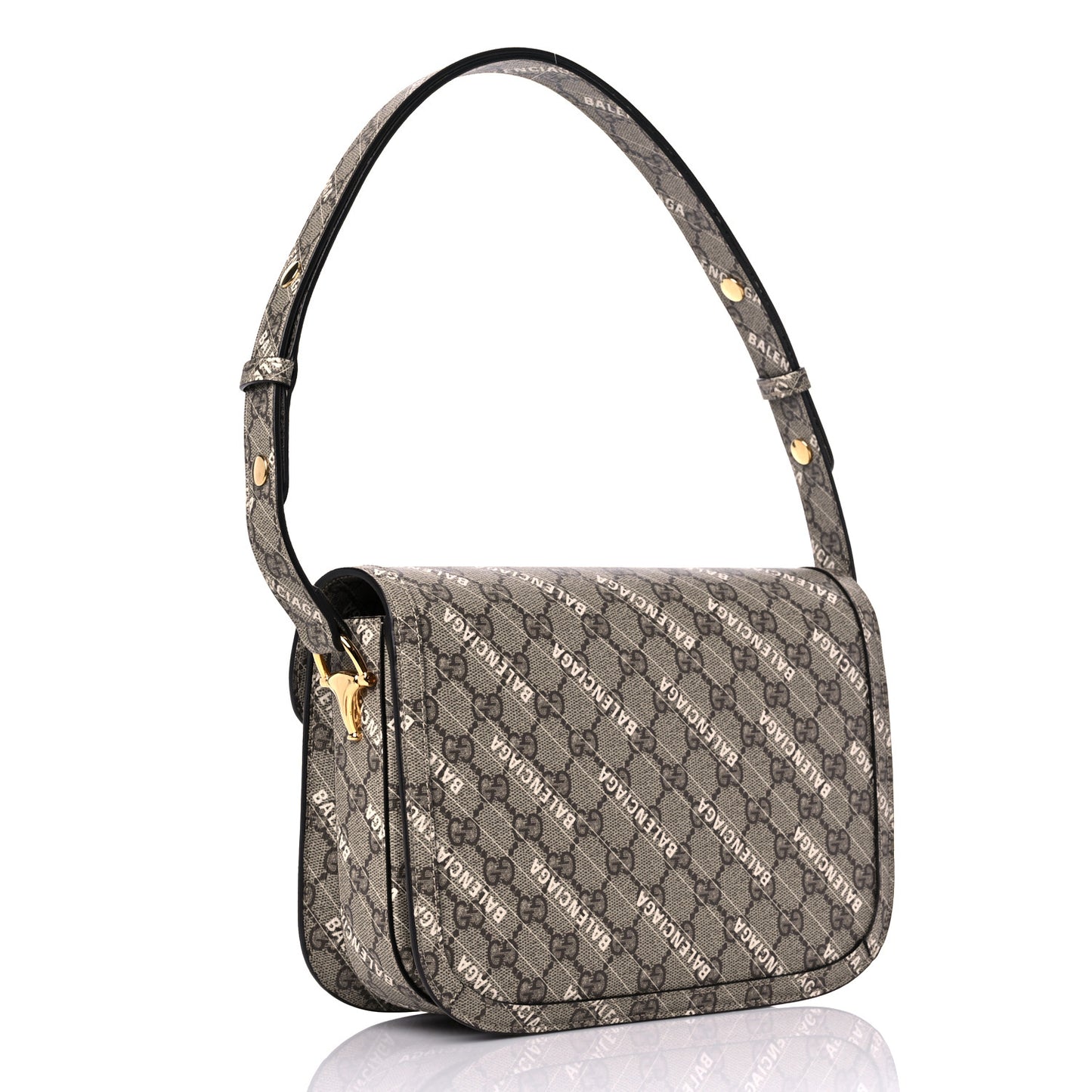 X BALENCIAGA GG Supreme Monogram Logo Print Horsebit 1955 Shoulder Bag Beige Ebony