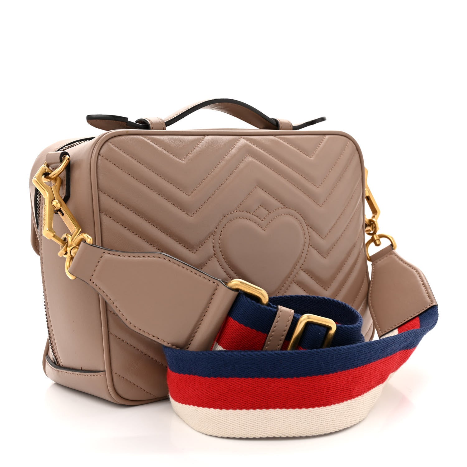 Gucci Calfskin Matelasse Sylvie Web Small GG Marmont Top Handle Shoulder Bag Porcelain Rose 3 of 15