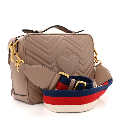 Gucci Calfskin Matelasse Sylvie Web Small GG Marmont Top Handle Shoulder Bag Porcelain Rose 3 of 15