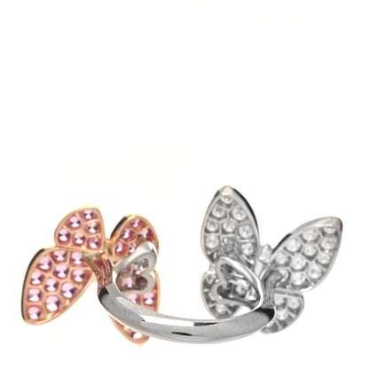 Van Cleef & Arpels 18K White Rose Gold Diamond Pink Sapphire Two Butterfly Between The Finger Ring 49 5 2 of 5