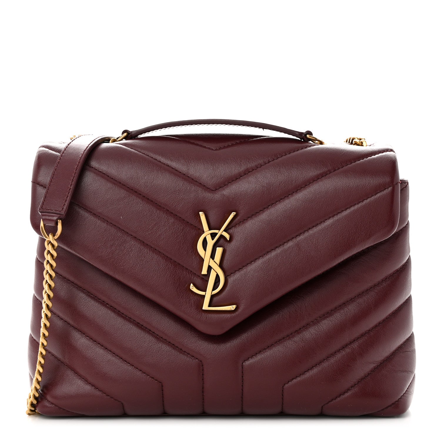 Saint Laurent Calfskin Y Quilted Monogram Small Loulou Chain Satchel Dark Legion Red 1 of 12